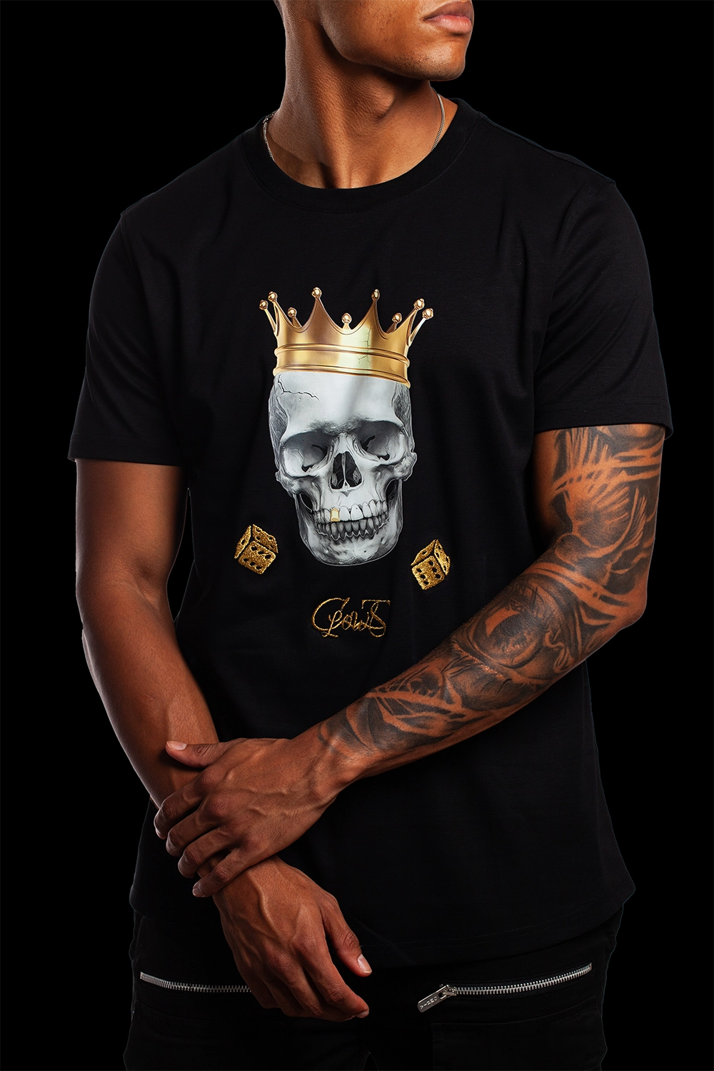 Black Art T Shirt embroidered with the worlds finest Piana Clerico 24-carat gold thread- made exclusively in Italy designed in Ireland