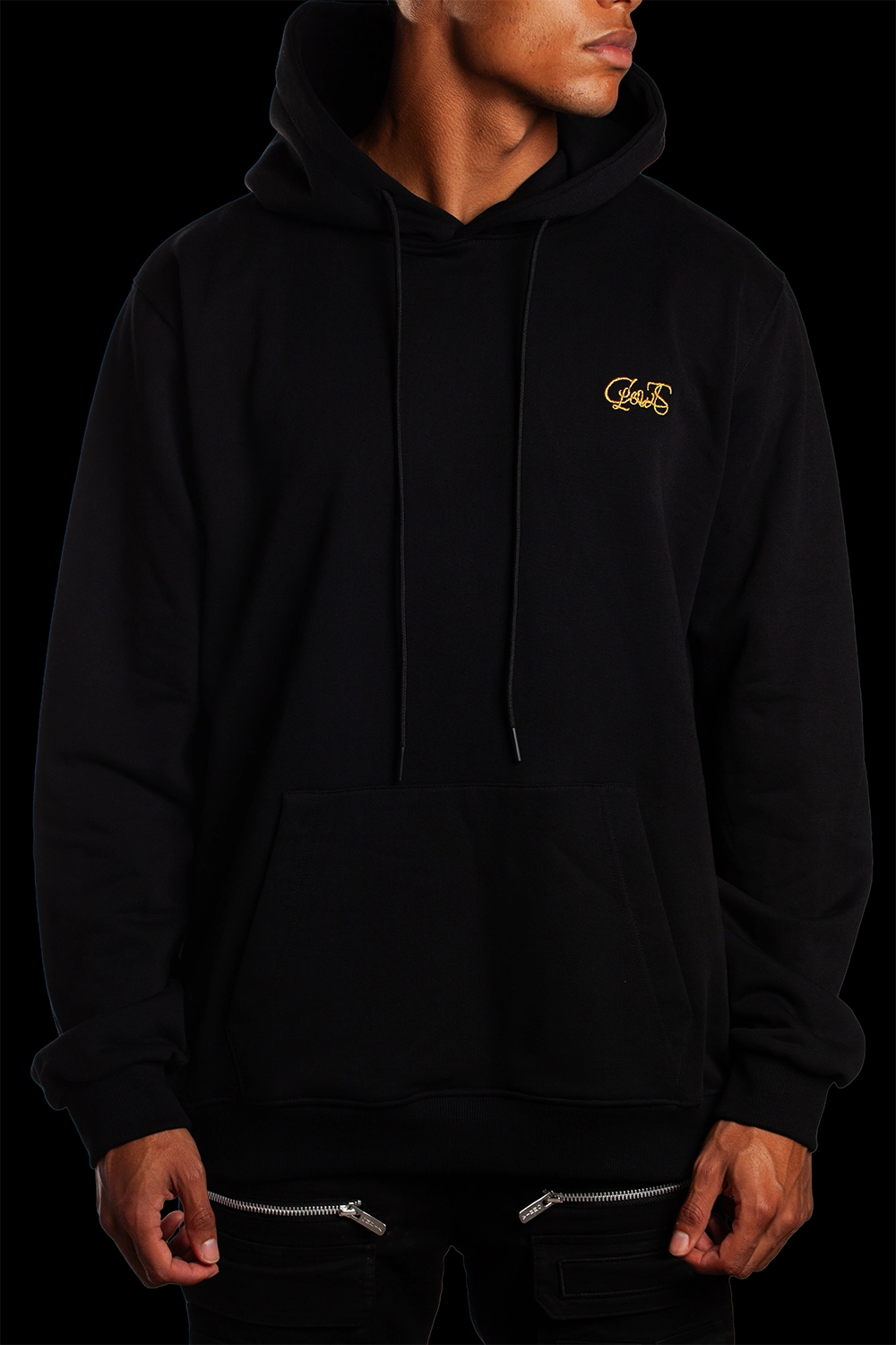 Black Hoodie embroidered with the worlds finest Piana Clerico 24-carat gold thread- made exclusively in Italy designed in Ireland